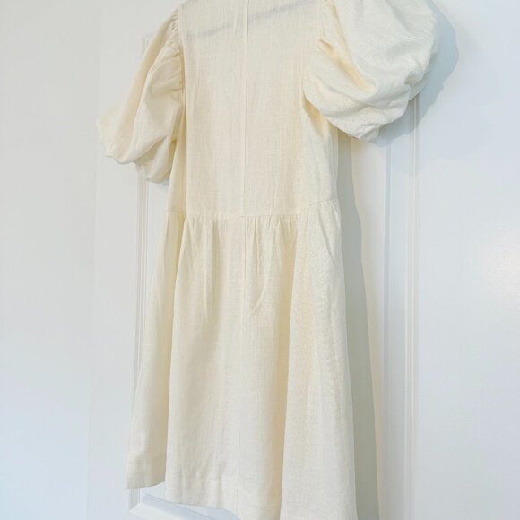H&M Divided Linen-Blend Puff Sleeve Dress – Cream – XS – New - Picture 4 of 9